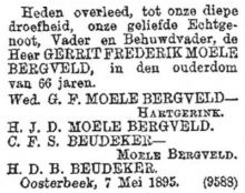 1895 Overlijden Gerrit Frederik Moele Bergveld [1829 - 1895]   